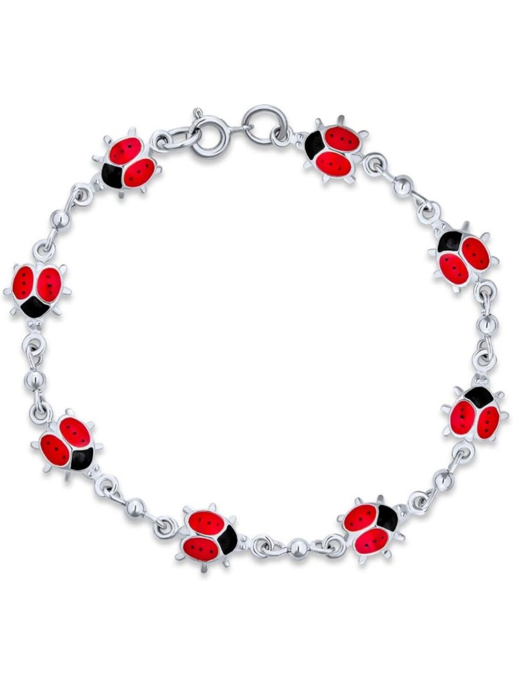 Charming Red Ladybug Multi-Charms Bracelet | .925 Sterling Silver Jewelry